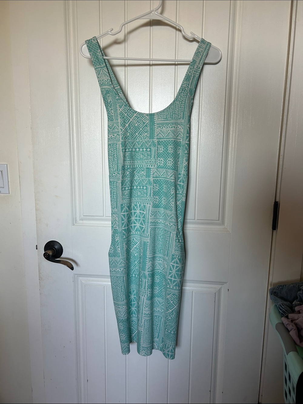 Woolrich Blue Printed Midi Tank Athletic Dress With Pockets Criss Cross back